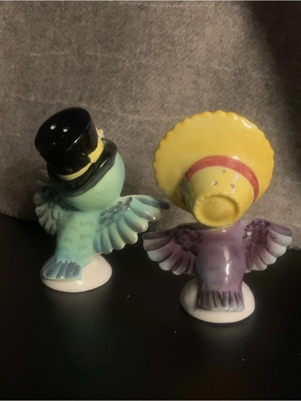 Anthropomorphic Dapper Mr and Mrs Bluebird Salt & Pepper Shakers